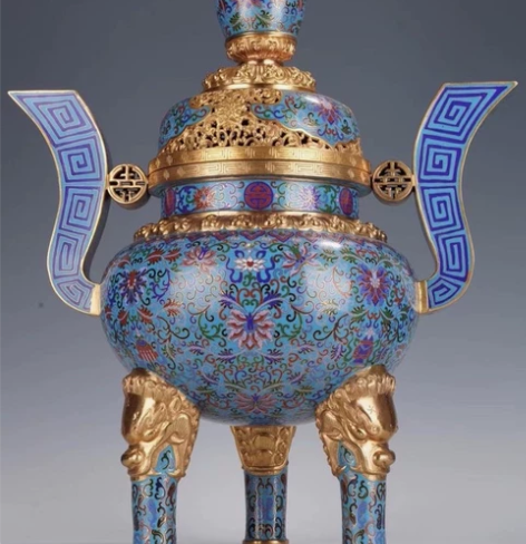 旧藏景泰蓝狮足双耳超大香薰熏炉 两耳长56...