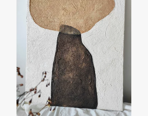 现代纯手绘侘寂风肌理装饰画沙发背景落地画客...