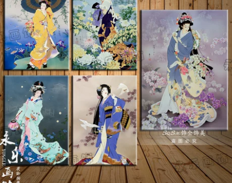 日本餐厅料理店装饰画饭店壁画日本仕女图挂画...