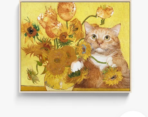 散步去 橘猫恶搞梵高向日葵客餐厅卧室现代油...