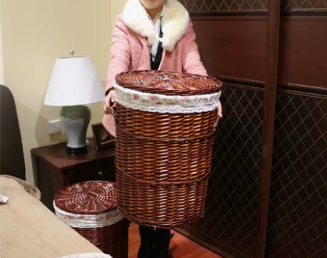 新品田园藤编柳编特大脏衣篓衣物收纳蓝储物箱...