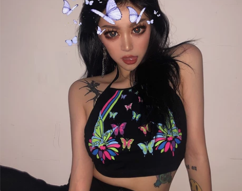 gagaopt 彩色蝴蝶印花绑带挂脖吊带背...