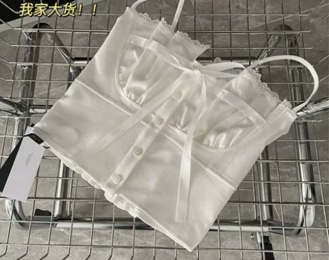 纯欲oni 背心女春短款修身蝴蝶结蕾丝胸型...