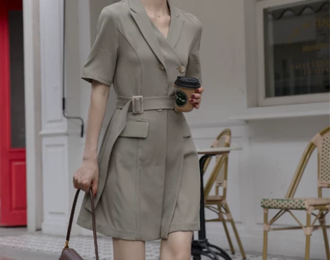 夏季西装连衣裙女2022新款夏收腰气质职业...