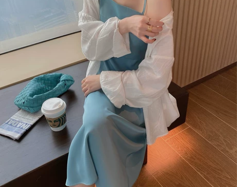 郭郭定制 蓝色吊带裙女夏季外穿高级质感小个...