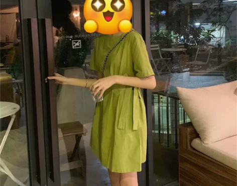 短袖连衣裙，均码，收腰，旁边有带子，单层，...