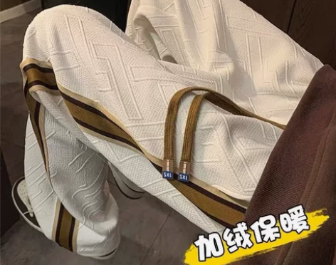 设计感拼接冬季裤子男潮牌ins运动卫裤加绒...