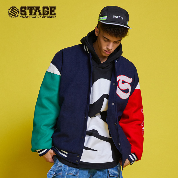 STAGE 潮牌 校园复古撞色情侣 宽松铺...
