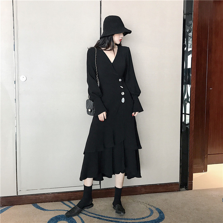 2019秋季新款韩版长裙小心机设计收腰显瘦...