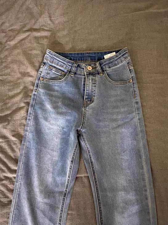 直筒牛仔裤高腰，九新