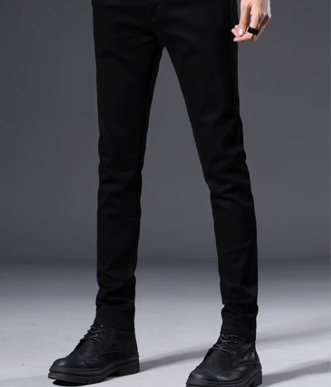 裤子男裤黑色牛仔裤男士修身小脚秋季新款高端...