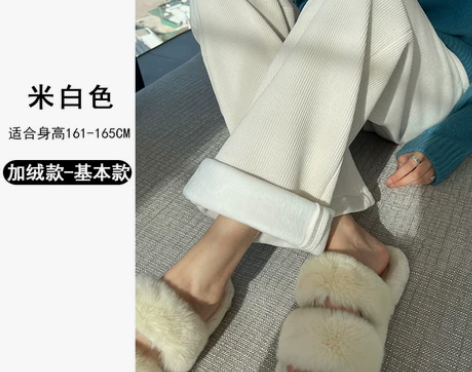 白色灯芯绒裤子女秋冬加绒高腰垂感宽松拖地长...