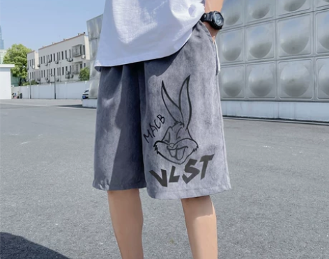 休闲短裤男夏季潮牌ins五分裤流氓兔潮流宽...