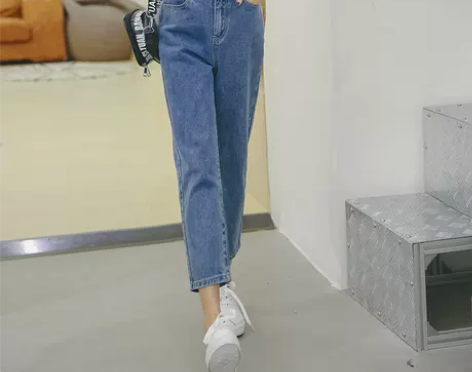 宽松牛仔裤女秋高腰九分初恋裤2018新款韩...