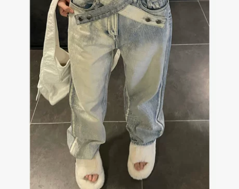 野生zerocircle牛仔裤女夏高街潮显...