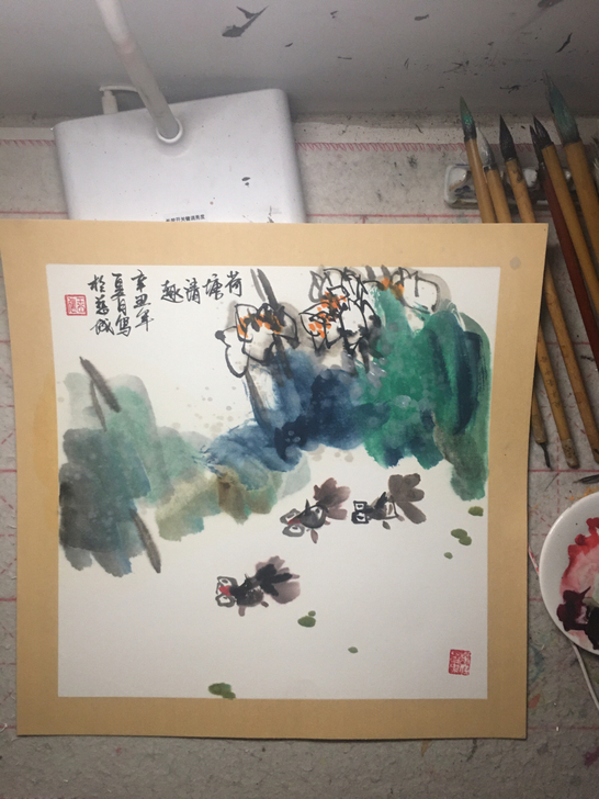 写意画、纯手绘、卡纸尺寸：38*38cm、...