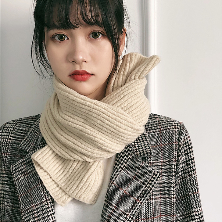 韩国新款竖条纹柔软毛线小围巾女ins复古风...