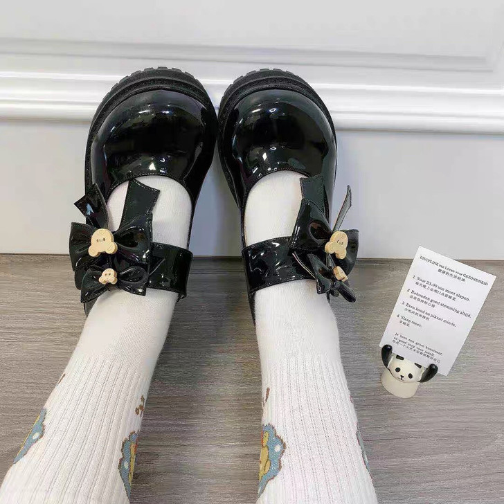 现货小熊胖丁原创lolita厚底圆头jk魔...