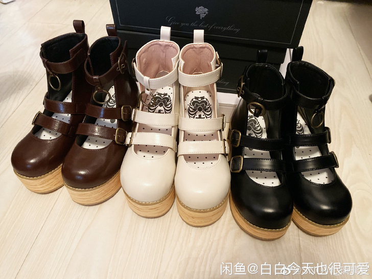 摩多modo三扣松糕鞋白色低跟定金lo鞋