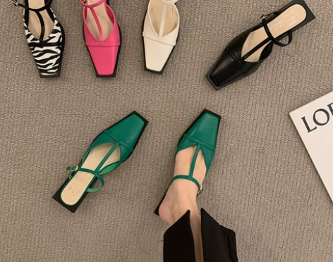 包头半拖女2022夏新款外穿韩式高跟鞋粗跟...