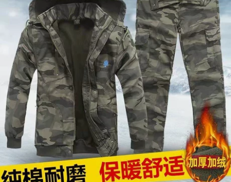 秋冬季工作服套装男加绒保暖套装耐磨防烫焊工...