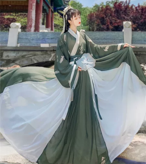 汉旭绿色汉服女夏季原创齐腰交领一片式闺蜜情...