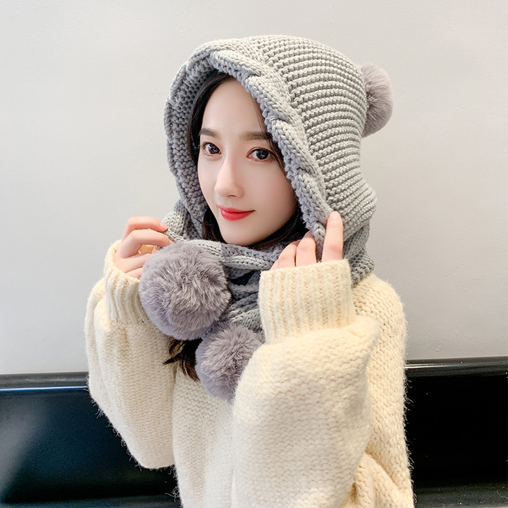 【焕新价】韩版毛线帽子女秋冬百搭连围巾一体...
