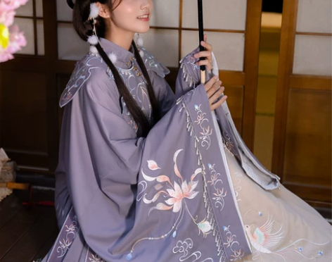 清梳原创西府幽兰明制汉服立领长袄刺绣云肩齐...