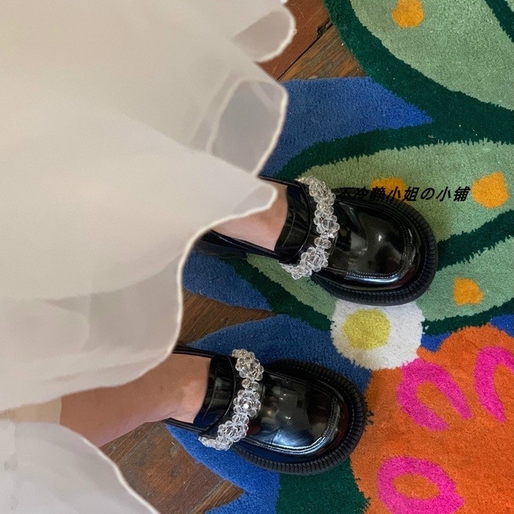 顾零一同款水晶冰花复古玛丽珍乐福鞋女英伦风...