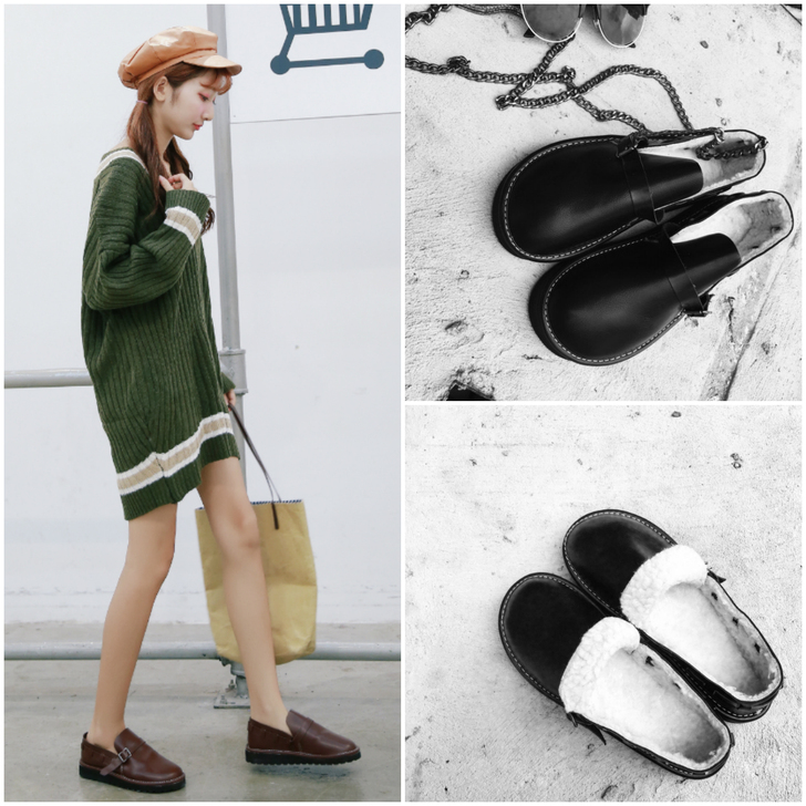 韩国ulzzang日系原宿学院风娃娃鞋加绒...