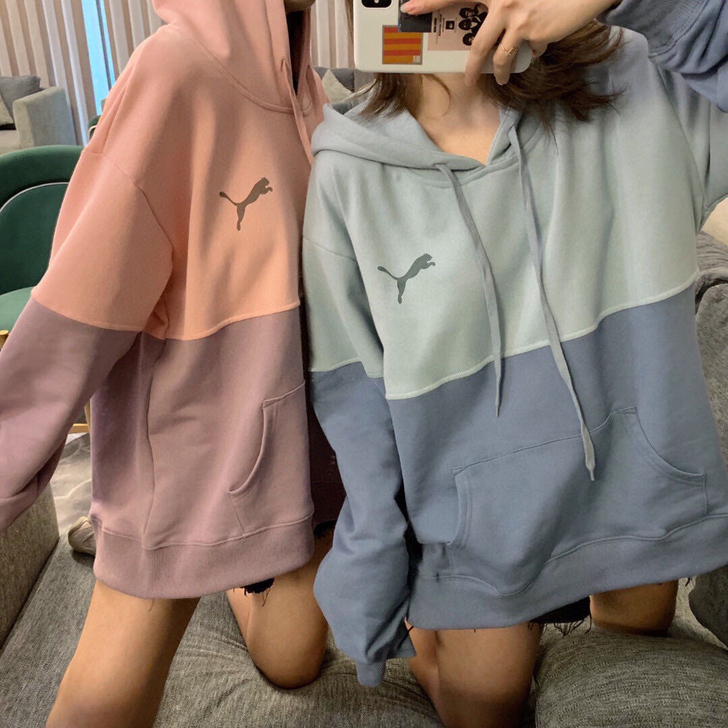 PUMA彪马连帽卫衣女春秋季宽松潮牌拼接套...