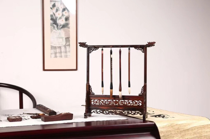 大红酸枝毛笔架红木雕龙笔架笔挂