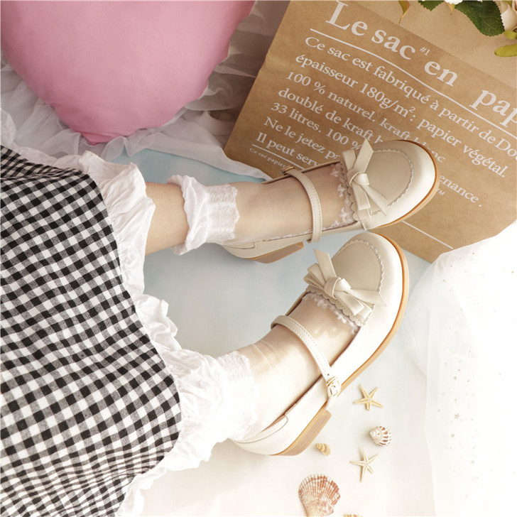 甜美蝴蝶结单鞋lolita圆头娃娃鞋浅口可...