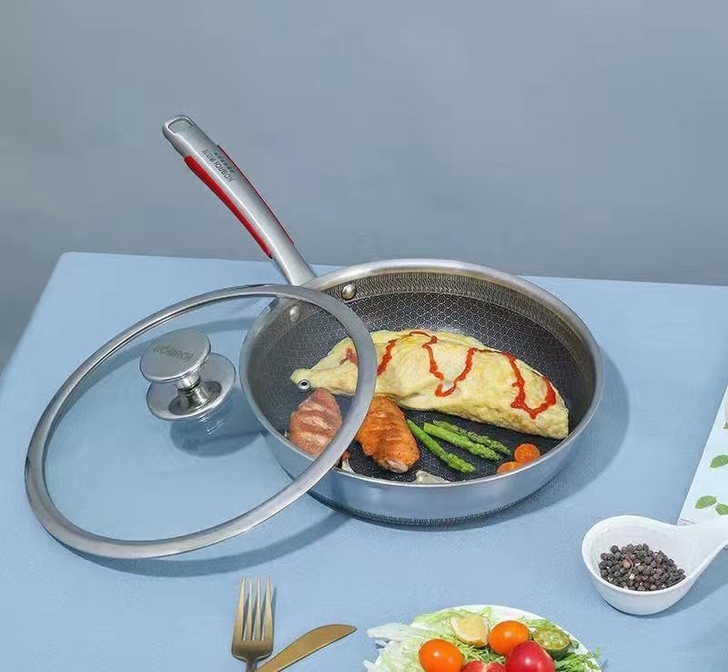 316三层钢康巴赫四代德系煎锅平底锅炒锅无...