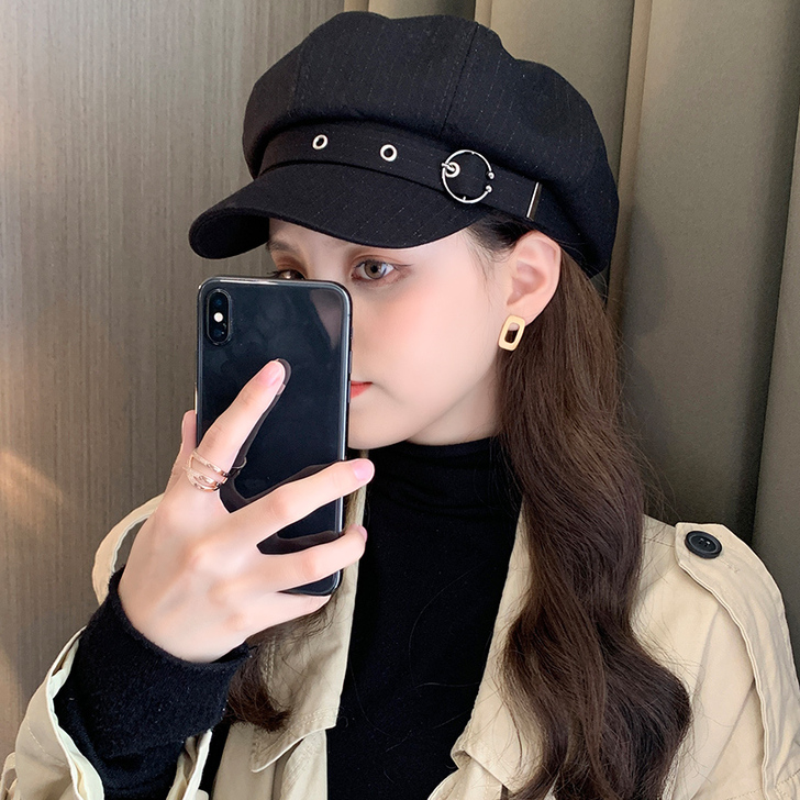 贝雷帽女韩版潮ins春秋季英伦复古日系黑色...