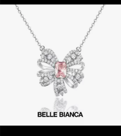 BELLEBIANCA新款蝴蝶结粉钻锆石项...