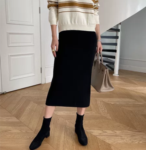 法式经典修身针织铅笔半身裙设计感2022年...