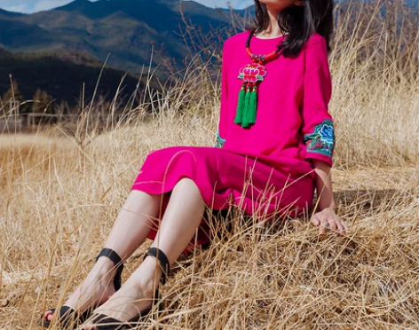 尤瑾民族风女装春夏装文艺中国风刺绣修身裙子...