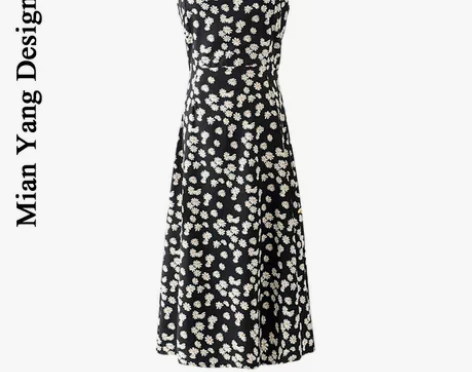 田园风小雏菊印花连衣裙夏季新款吊带连衣裙高...