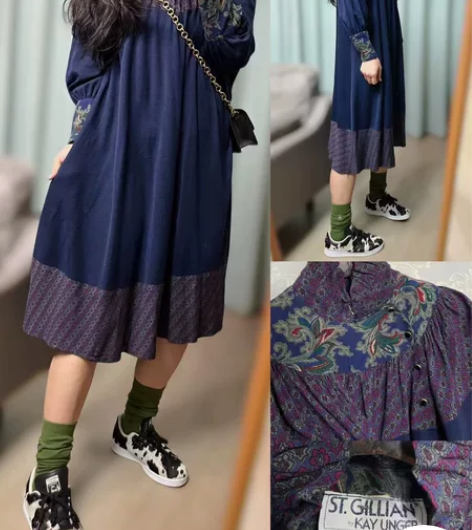 特 国外细羊毛连衣裙双层异国风情独特拼色 ...