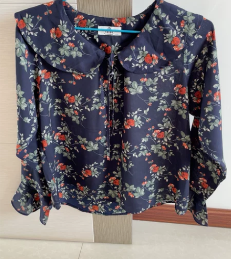 娃娃领衬衫 配白色裤子或裙子都好看 雪纺面...