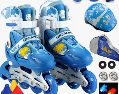 随心正品 闪光溜冰鞋儿童全套装可调 直排轮...