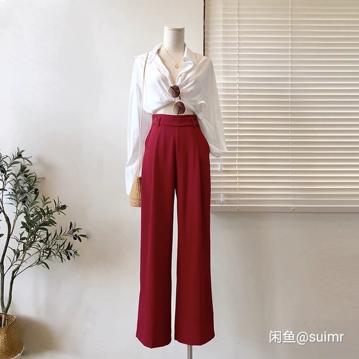 坠感西服裤女直筒 高腰显瘦宽松薄款ins休...