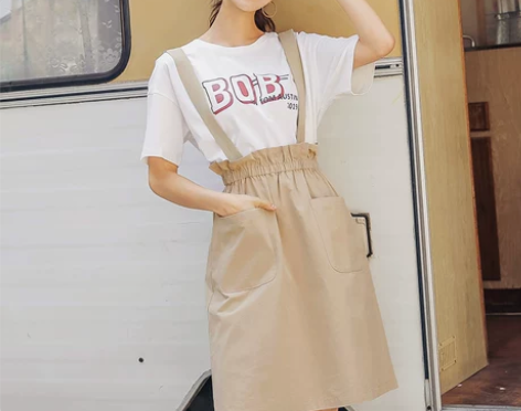 韩都衣舍2020夏新网红ins工装风背带裙...