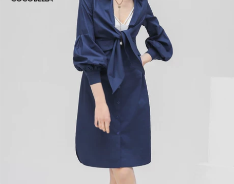 COCOBELLA衬衫式连衣裙女系带灯笼袖...