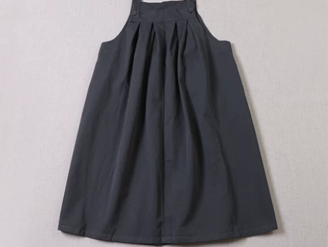 ?日式山系森女纯色渔夫裙宽松可爱背带连衣裙...