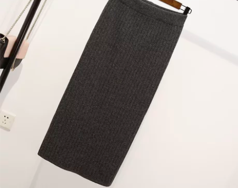 裙子冬女中长款高腰加厚开叉针织半身裙毛线包...