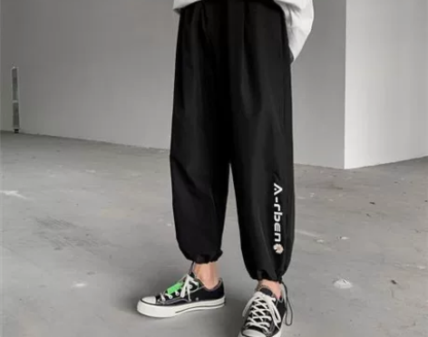 潮牌束腿裤子直筒休闲裤男港风学生潮流百搭长...