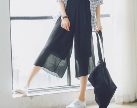 小个子夏天薄款雪纺阔腿裤女垂感飘逸2021...