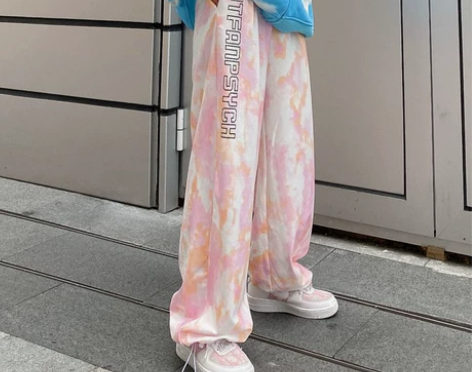 运动裤女扎染长裤宽松休闲 无穿着痕迹 没怎...